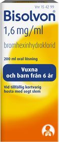 Bisolvon 1,6 mg/ml Bromhexin, Oral lösning, 200 milliliter
