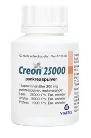Creon 25000 Multienzymer (lipas, proteas m.fl.), Enterokapsel, hård, 100 styck