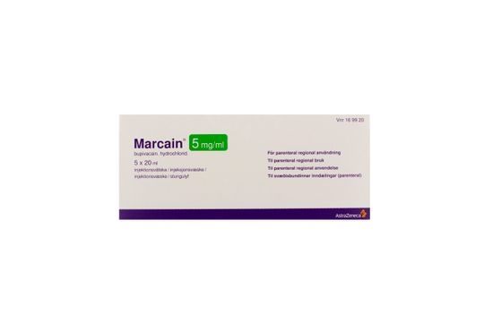 Marcain Injektionsvätska, lösning 5 mg/ml Bupivakain 5 x 20 milliliter