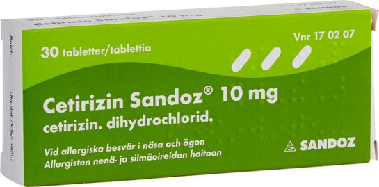 Cetirizin Sandoz Filmdragerad tablett 10 mg Cetirizin 30 styck