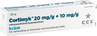 Cortimyk 20 mg/g + 10 mg/g Imidazoler/triazoler i kombination med kortikosteroider, Kräm, 20 gram
