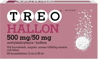 Treo Hallon 500 mg/50 mg Acetylsalicylsyra, kombinationer exkl. neuroleptika, Brustablett, 3 x 20 styck