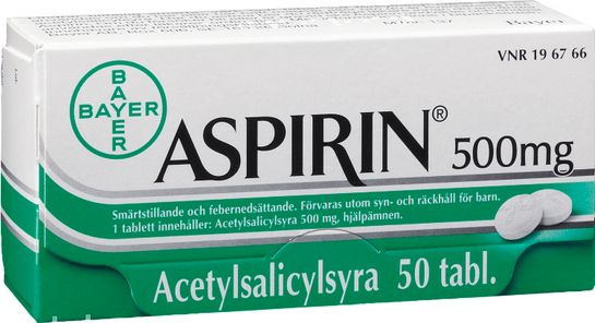 Aspirin 500 mg Acetylsalicylsyra, tablett, 50 st