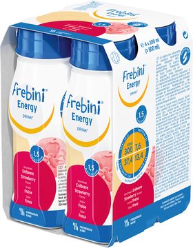 Frebini energy DRINK drickfärdigt kostillägg, komplett, jordgubb 4 x 200 milliliter