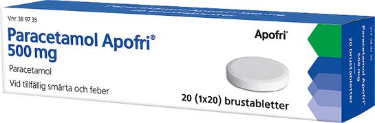 Paracetamol Apofri 500 mg Paracetamol, brustablett, 20 st