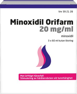 Minoxidil Orifarm lösning 20 mg/ml Minoxidil 3 x 60 milliliter på Kronans Apotek | Kronans Apotek