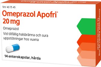 Omeprazol Apofri 20 mg Omeprazol, Enterokapsel, hård, 14 styck