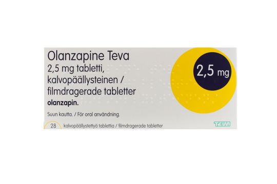 Olanzapine Teva Filmdragerad tablett 2,5 mg Olanzapin 28 tablett(er)