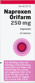 Naproxen Orifarm 250 mg Naproxen, Tablett, 10 tablett(er)
