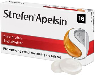 Strefen Apelsin 8,75 mg Flurbiprofen, Sugtablett, 1 x 16 tablett(er)