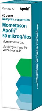 Mometason Apofri 50 mikrog/dos Mometason, nässpray, suspension, 60 doser
