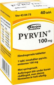 Pyrvin 100 mg Pyrvinium, Filmdragerad tablett, 40 tablett(er)