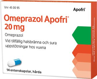 Omeprazol Apofri 20 mg Omeprazol, Enterokapsel, hård, 14 kapsel/kapslar