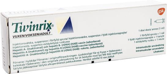 Twinrix Vuxen Injektionsvätska, suspension Vaccin mot hepatit A + hepatit B 1 milliliter