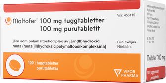 Maltofer 100 mg Järnoxid polymaltoskomplexer, Tuggtablett, 10 x 10 tablett(er)