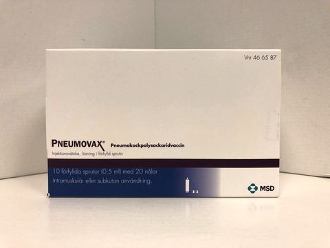 Pneumovax Injektionsvätska, lösning i förfylld spruta 10 x 0,5 milliliter