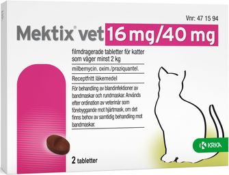 Mektix vet 16 mg/40 mg Milbemycinoxim, kombinationer, Filmdragerad tablett, 2 tablett(er)