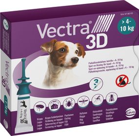 Vectra 3D för hund, 4-10 kg Permetrin, kombinationer, Spot-on, lösning, 3 x 1.6 milliliter