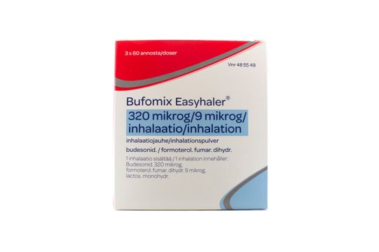 Bufomix Easyhaler Inhalationspulver 320 mikrogram/9 mikrogram/inhalation Budesonid + formoterol 3 x 60 dos(er)