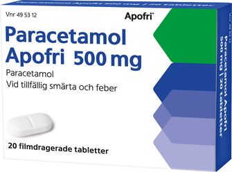 Paracetamol Apofri 500 mg Paracetamol, Filmdragerad tablett, 20 tablett(er)