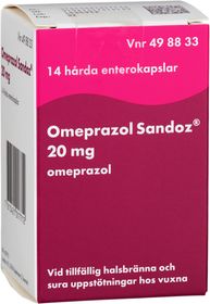 Omeprazol Sandoz 20 mg Omeprazol, Enterokapsel, hård, 14 kapsel/kapslar