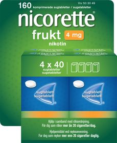 Nicorette Frukt 4 mg Nikotin, Komprimerad sugtablett, 4 x 40 tablett(er)