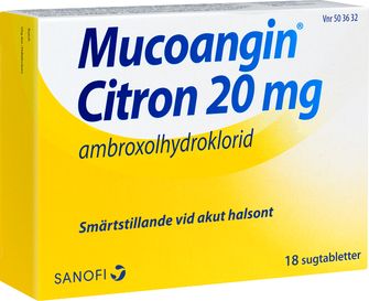 Mucoangin Citron 20 mg Ambroxol, Sugtablett, 18 tablett(er)