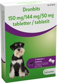 Dronbits 150 mg/144 mg/50 mg Prazikvantel, kombinationer, Tablett, 2 tablett(er)