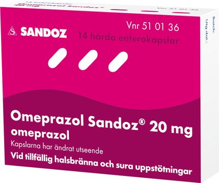 Omeprazol Sandoz 20 mg Omeprazol, enterokapsel, hård, 14 st