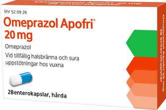Omeprazol Apofri 20 mg Omeprazol, Enterokapsel, hård, 28 styck