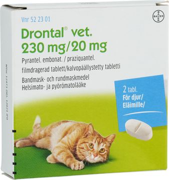 Drontal vet 230 mg/20 mg Prazikvantel/Pyrantel, filmdragerad tablett, 2 st