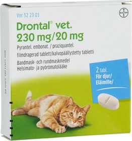 Drontal vet. 230 mg/20 mg Prazikvantel, kombinationer, Filmdragerad tablett, 2 styck