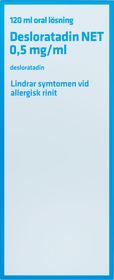 Desloratadin NET 0,5 mg/ml Desloratadin, Oral lösning, 120 milliliter