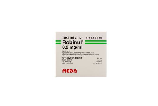 Robinul Injektionsvätska, lösning 0,2 mg/ml Glykopyrroniumbromid 10 x 1 milliliter