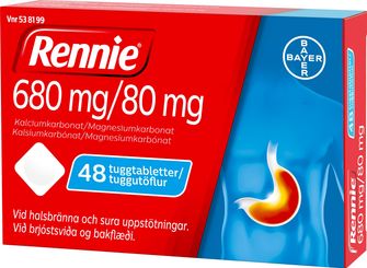 Rennie 680 mg/80 mg Aluminium-, kalcium- och magnesiumsalter, Tuggtablett, 48 styck