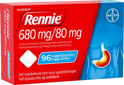 Rennie 680 mg/80 mg Kalciumkarbonat/Magnesiumkarbonat, tuggtablett, 96 st