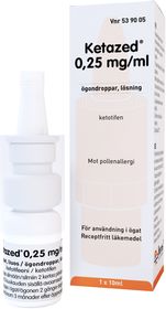 Ketazed 0,25 mg/ml Ketotifen, Ögondroppar, lösning, 10 milliliter