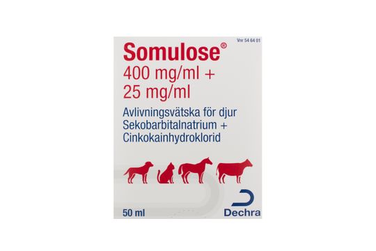 Somulose Avlivningsvätska för djur 400 mg/ml + 25 mg/ml 50 milliliter