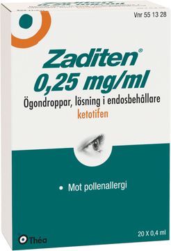 Zaditen Ögondroppar, lösning i endosbehållare 0,25 mg/ml Ketotifen 20 x 0,4 milliliter