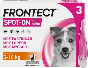Frontect 5-10 kg Fipronil, kombinationer, Spot-on, lösning, 3 x 1 milliliter