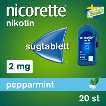 Nicorette Pepparmint 2 mg Komprimerad sugtablett med nikotin, 20 st Nicorette Pepparmint 2 mg Komprimerad sugtablett med nikotin, 20 st