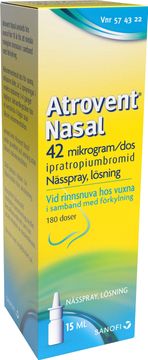 Atrovent Nasal 42 mikrogram/dos Vattenfri ipratropiumbromid, nässpray, 180 doser