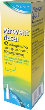 Atrovent Nasal 42 mikrogram/dos Vattenfri ipratropiumbromid, nässpray, 180 doser