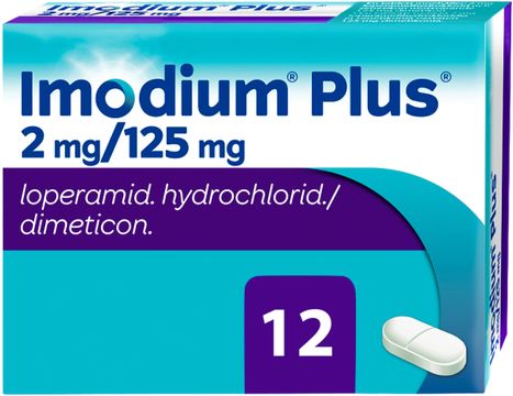 Imodium® Plus 2 mg/125 mg Loperamid/Simetikon, tablett, 12 st