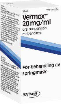 Vermox Oral suspension, 20 mg/ml Mebendazol 20 mg/ml Oral lösning 30 ml