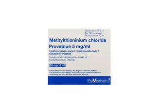Methylthioninium chloride Proveblue 5 mg/ml Metyltioninklorid, Injektionsvätska, lösning, 5 x 10 milliliter