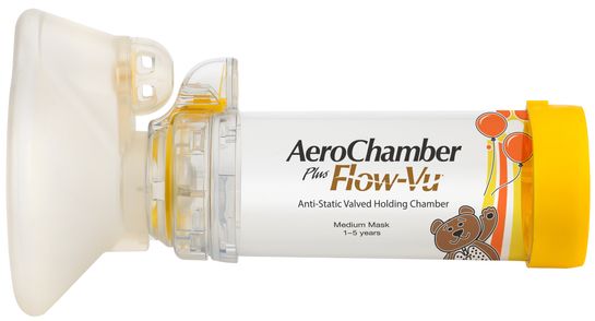 AeroChamber Plus Flow-Vu andningsbehållare med mask, medium 1-5 år (gul) 1 styck