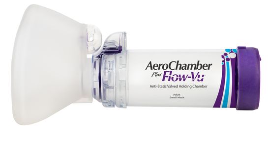 AeroChamber Plus Flow-Vu andningsbehållare med mask, liten vuxenmask (lila) 1 styck