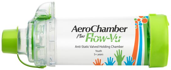 AeroChamber Plus Flow-Vu andningsbehållare med munstycke, barndesign (grön) 1 styck
