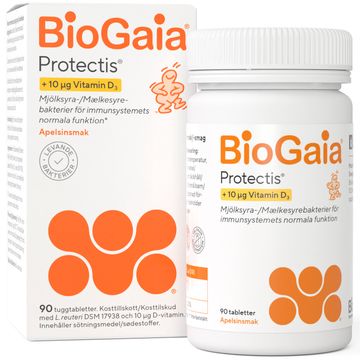 BioGaia Protectis 10 mcg D-vitamin Apelsin Tuggtabletter med mjölksyrabakterier 90 st